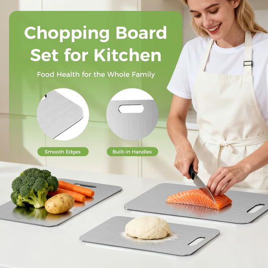 3pcs Premium Stainless Steel Cutting Board Set — Durable, Easy to Clean