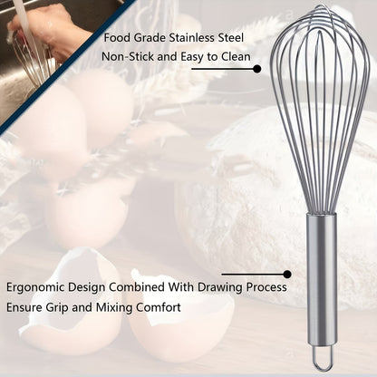 Stainless Steel Whisk 10 Inch — Heat-Resistant Manual Whisk
