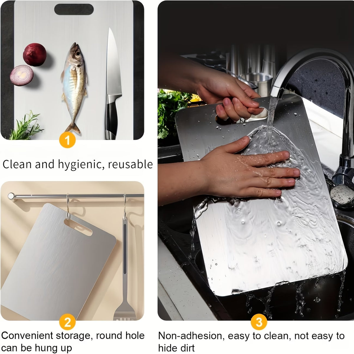 3pcs Premium Stainless Steel Cutting Board Set — Durable, Easy to Clean