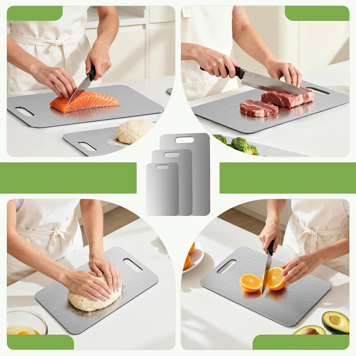 3pcs Premium Stainless Steel Cutting Board Set — Durable, Easy to Clean