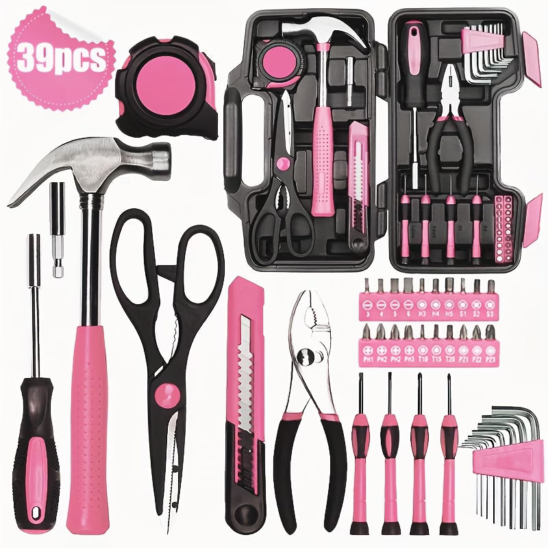 39pcs Pink Tool Kit — Complete Home Repair Set for Women
