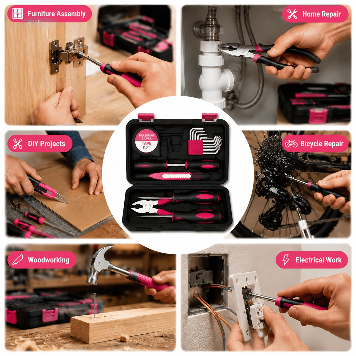 39pcs Pink Tool Kit — Complete Home Repair Set for Women