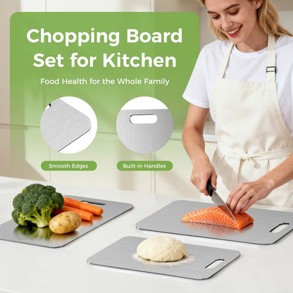 3pcs Premium Stainless Steel Cutting Board Set — Durable, Easy to Clean