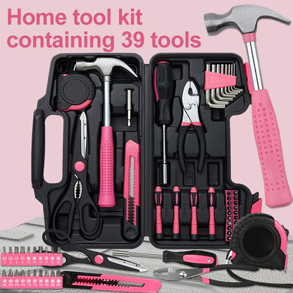 39pcs Pink Tool Kit — Complete Home Repair Set for Women