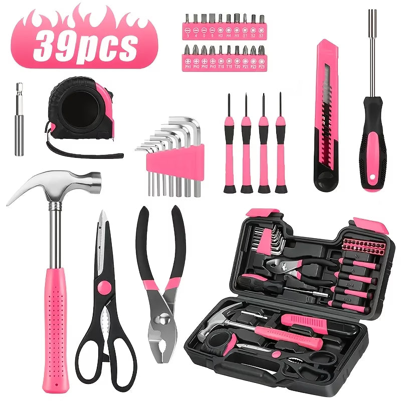 39pcs Pink Tool Kit — Complete Home Repair Set for Women