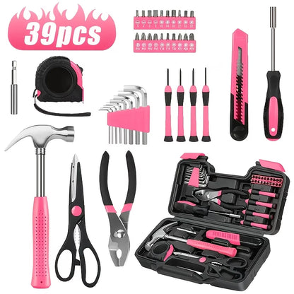 39pcs Pink Tool Kit — Complete Home Repair Set for Women